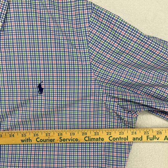 RALPH LAUREN Shirt Mens L Plaid Button Up Long Sleeve Woven Cotton Blue - Picture 11 of 13